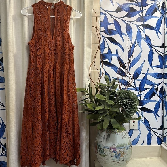 NWOT Women’s Free People Angel Rays Lace Midi Dress - Copper Size Small - Picture 7 of 12